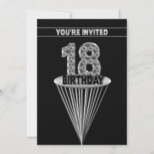 18th Birthday Party Invitation - Silver and Black, Kaart