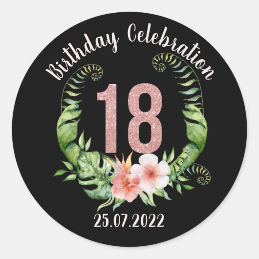 18th Birthday Party roos gouden glitter aangepaste Ronde Sticker (Voorkant)