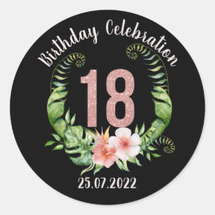 18th Birthday Party roos gouden glitter aangepaste Ronde Sticker