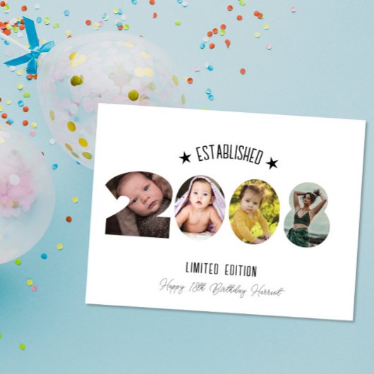 18th birthday Photo Collage established 2008 Bedankkaart