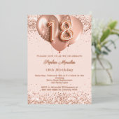 18th birthday rose gold balloons invitation folie uitnodiging (Staand Voorkant)