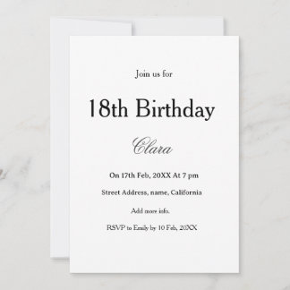 18th birthday simple name minimal black white kaart