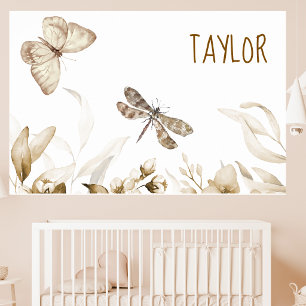 18x12 Aquarel Vintage Sepia Bloemenkindernursery Poster