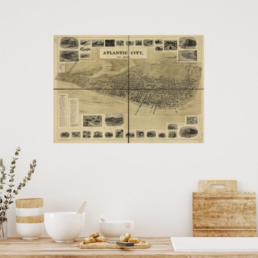 1900 Atlantic City NJ Birds Eye Uitzicht Panoramic Poster (Keuken)