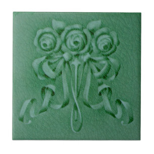 1900 Boote Rozen Green Faux Relief Reproduction Tegeltje