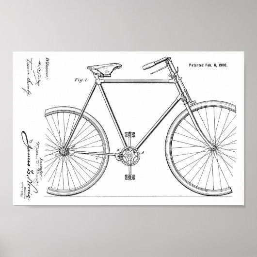 1900 Chainless Bicycle Design Patent Art Print (Voorkant)
