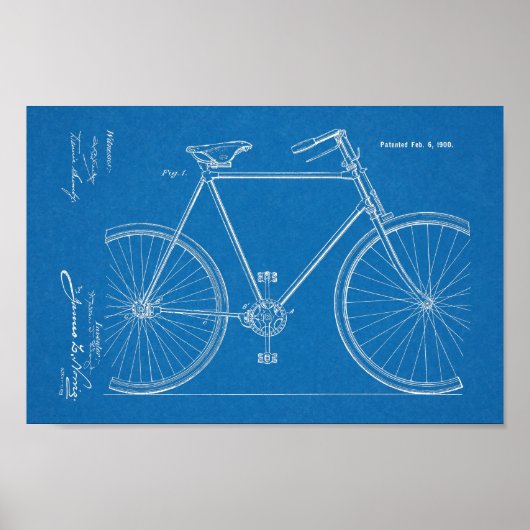 1900 Chainless Bicycle Design Patent Art Print (Voorkant)