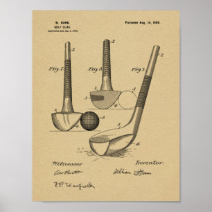  1900 Golf Club Design Patent Art-afdrukken Poster