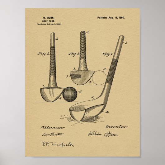  1900 Golf Club Design Patent Art-afdrukken Poster (Voorkant)