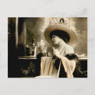 1900 Parisian Woman Drink Champagne Briefkaart