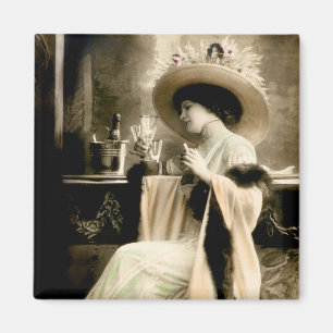 1900 Parisian Woman Drink Champagne Magneet
