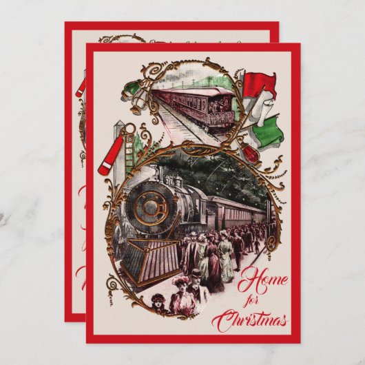 1900s Accueil pour Noël Train Party Invitation (Devant / Derrière)