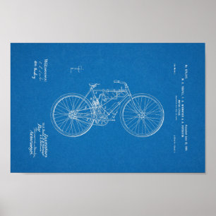 1901  blauwdruk voor fietspatronen poster