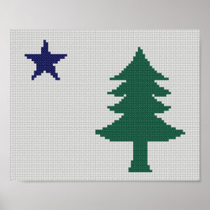 1901 Maine Flag Faux Cross-Stitch Poster