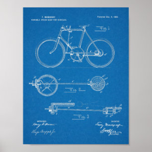 1902 Bicycle Gear Patent Art Drawing Print