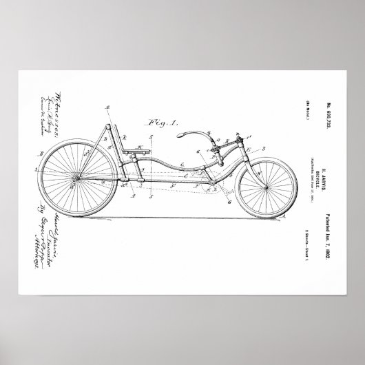 1902  fiets — Recumbent Patent Print (Voorkant)