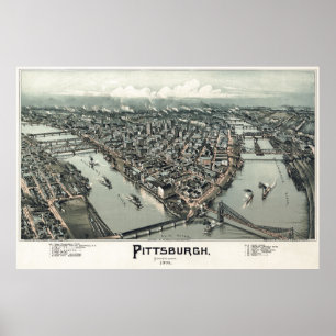 1902 HAND DRAWN MAP VAN PITTSBURGH POSTER