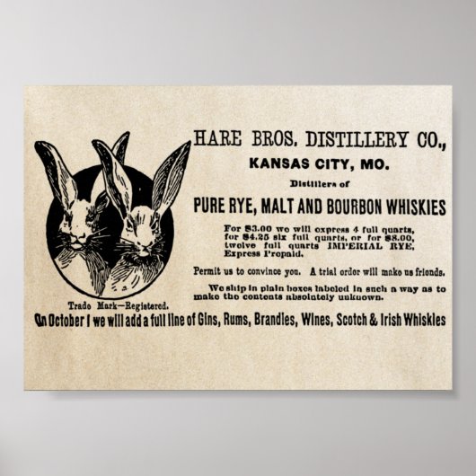 1902  Hare Bros. Distillery Co. Ad Poster (Voorkant)