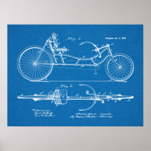 1902  Recumbent Bicycle Patent Blueprint Poster