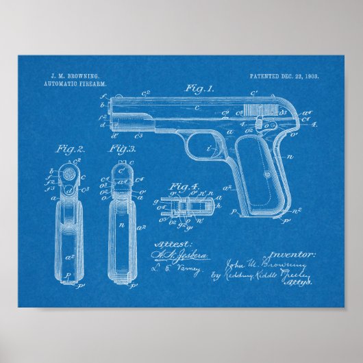 1903 Browning Gun Brevet Art Dessin Impression (Devant)