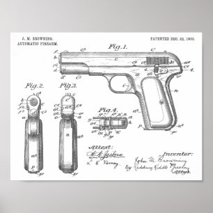 1903 Browning Pistool Patent Art Drawing Print