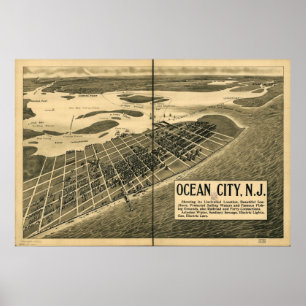 1903 Ocean City, NJ Birds Eye Uitzicht Panoramic M Poster