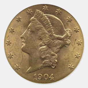 1904 Twintig dollar munten voorzijde of twintig do Ronde Sticker