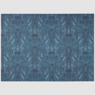 1905 Art Nouveau stijl blauw bloemmotief en blader Tissuepapier