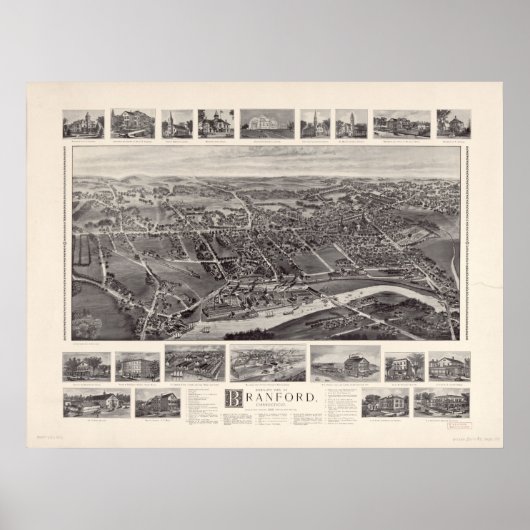 1905 Branford, CT Birds Eye Uitzicht Panoramic Map Poster (Voorkant)