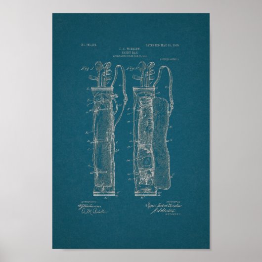 1905 Golf Bag Patent Blueprint Art Print (Voorkant)