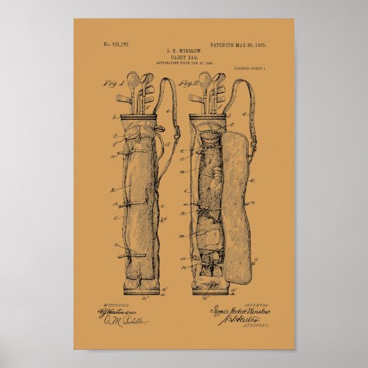 1905 Golf Caddy Bag Patent Art Print (Voorkant)