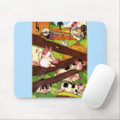 1905 illustratie van varkens en kippen muismat (Met muis)