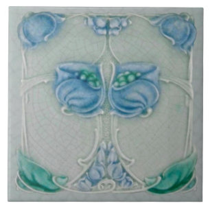 1905 Marsden Art Nouveau Blue Floral Repro Tile Tegeltje