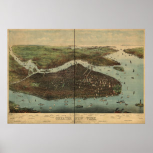 1905 New York City NY Birds Eye Uitzicht Panoramic Poster