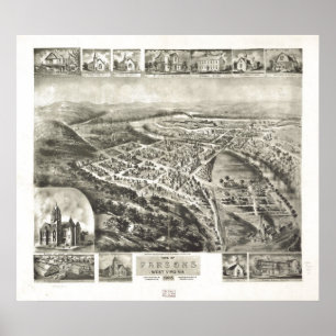 1905 Parsons, WV Bird's Eye Uitzicht Panoramic Map Poster