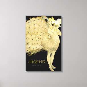 1906!! ART NOUVEAU PEACOCK DANCER CANVAS