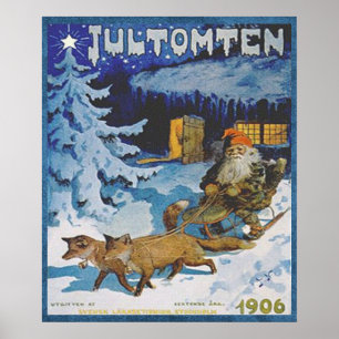  1906 Scandinavische Jultomten in Sleigh Poster