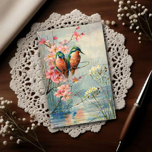 1907 Antieke IJsvogels en Bloesems Briefkaart