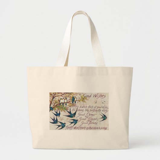 1908 Goede wensen Blauwe vogels Grote Tote Bag (Voorkant)