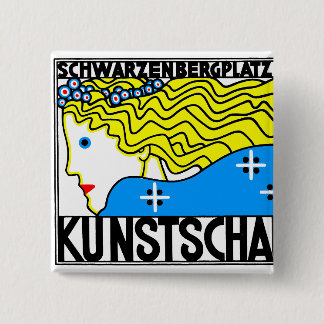 1908 Wenen Art Nouveau Art Show Fair Maiden Vierkante Button 5,1 Cm