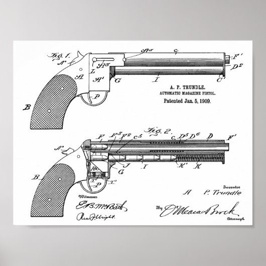 1909 Pistool automatische tekenafdrukken voor pate Poster (Voorkant)