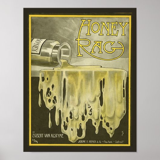 1909 Vintage vel Hoesje kopiëren HONEY RAG Poster (Voorkant)