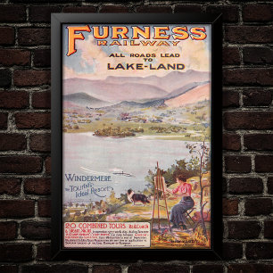 1910 Furness Railway Anglais Lakes Travel Poster