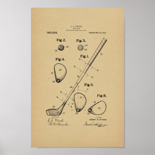 1910 Golf Club Patent Art Print (Voorkant)