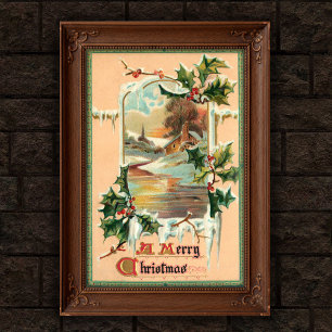 1910 Vintage Christmas Holly Poster Art