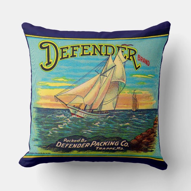 1910s Defender brand packaging sailboat label Kussen (Voorkant)