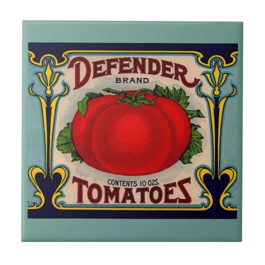 1910s Defender brand tomaten label Tegeltje (Voorkant)
