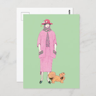 1910s Mode Illustratie Lady & Pekingese Dog Briefkaart