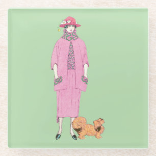 1910s Mode Illustratie Lady & Pekingese Dog Glazen Onderzetter