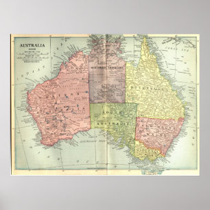 1911 Kaart van Australië Poster